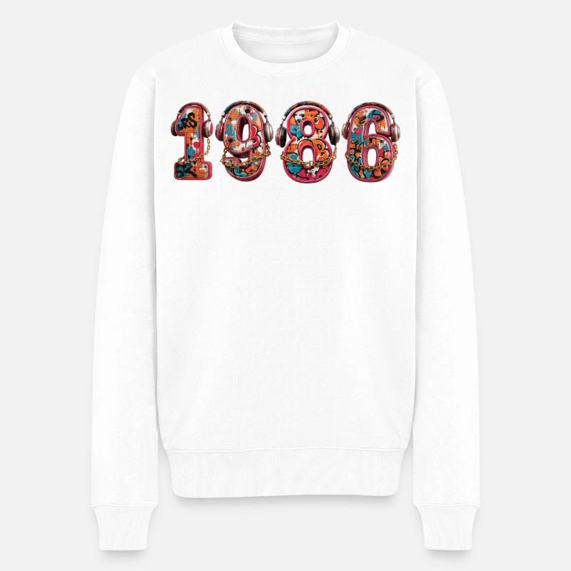 Årgang 1986 - Økologisk premium-sweatshirt til mænd - hvid
