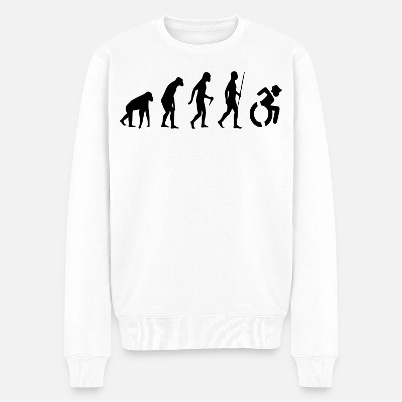 Evolution Rollstuhl. Die Rollstuhl-Evolution * - Männer Premium Bio Pullover - Weiß