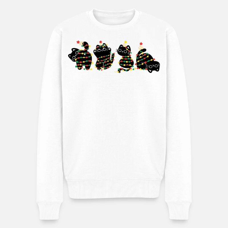 Katze in Weihnachten - Männer Premium Bio Pullover - Weiß