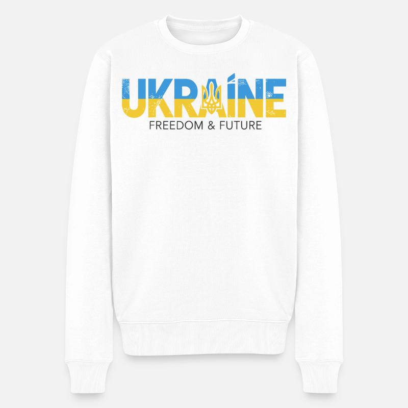 Ukrainischer Dreizack Friedensdesign - Männer Premium Bio Pullover - Weiß