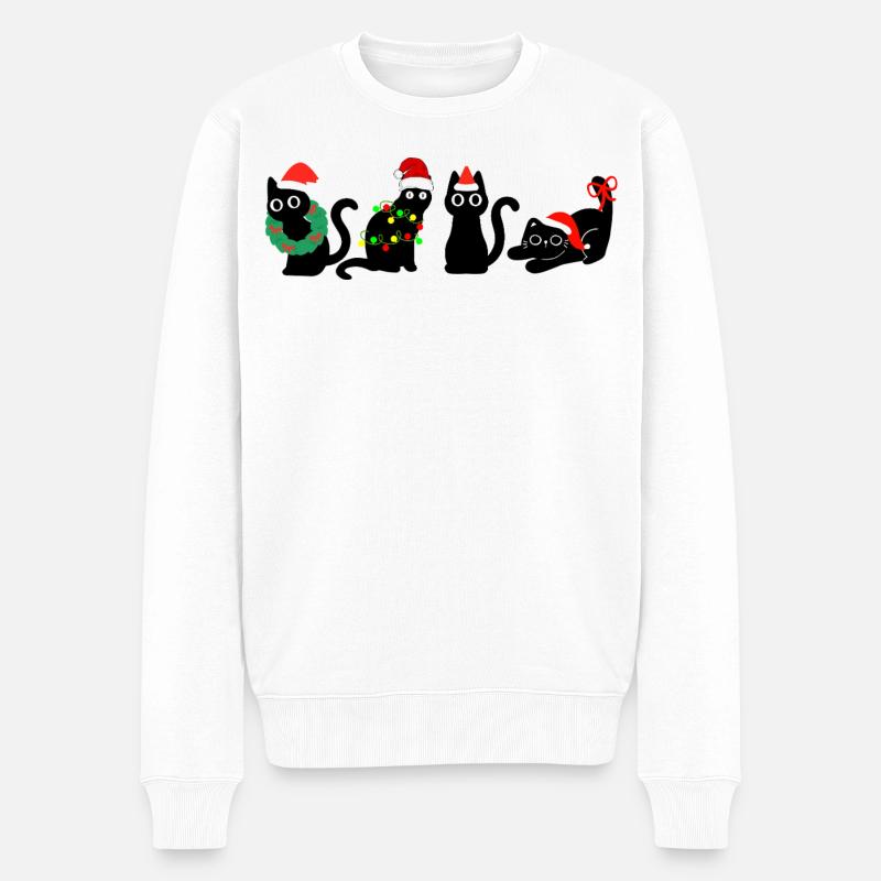 Katze in Weihnachten - Männer Premium Bio Pullover - Weiß