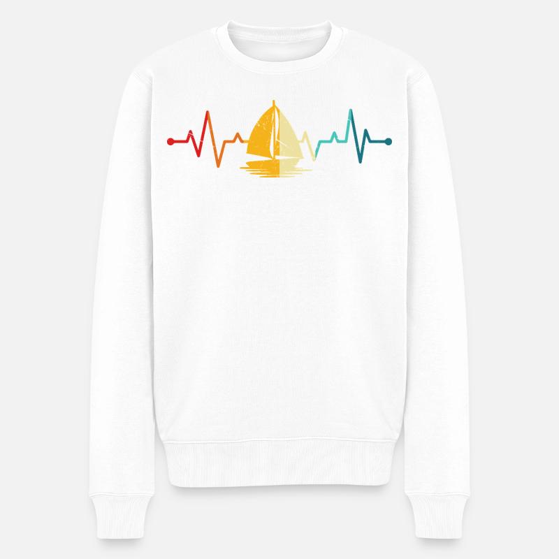Sail_Boat_Heartbeat - Männer Premium Bio Pullover - Weiß