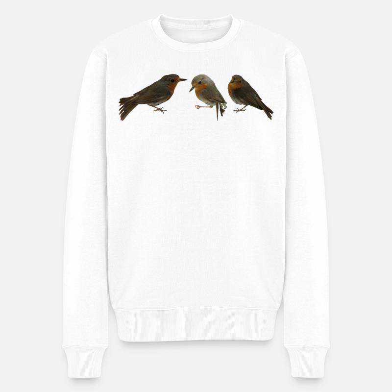 drei Rotkehlchen - Männer Premium Bio Pullover - Weiß