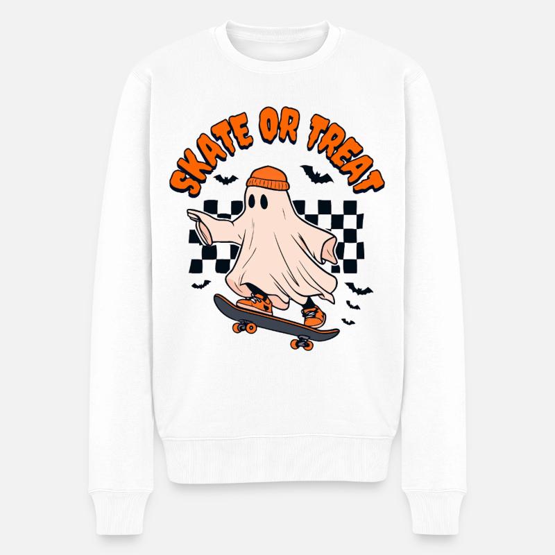 Patinez ou traitez Ghost Halloween - Pull Premium bio Homme - blanc