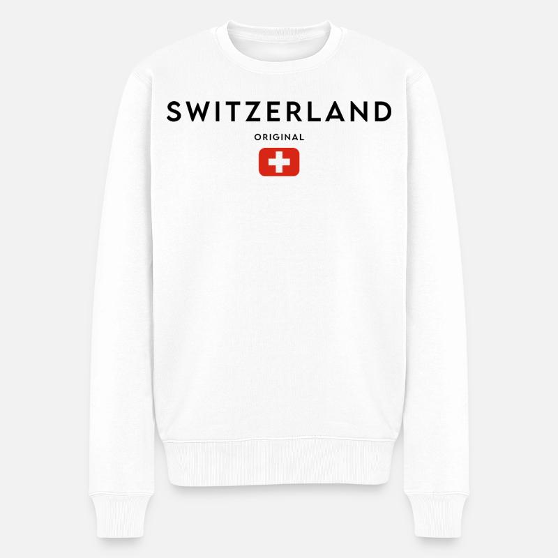 Drapeau suisse, fabriqué en Suisse - Pull Premium bio Homme - blanc