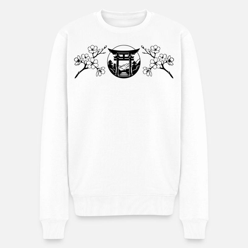 Japanischer Garten und Sakura-Blume - Männer Premium Bio Pullover - Weiß