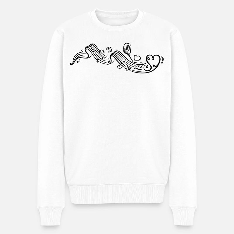 Notenblatt mit microphon, music, notes, clef - Pull Premium bio Homme - blanc