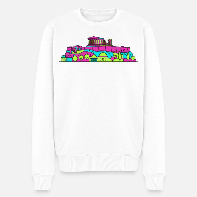 Athener Stadtsilhuete Akropolis Parthenon Kunst - Männer Premium Bio Pullover - Weiß