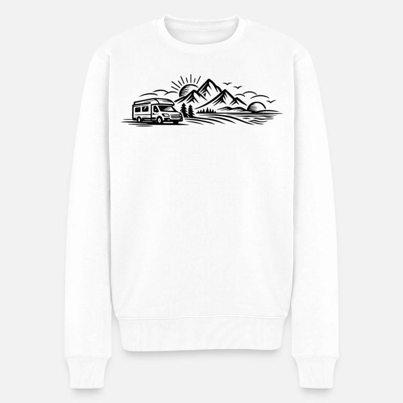 Campingauto Landschaft - Männer Premium Bio Pullover - Weiß