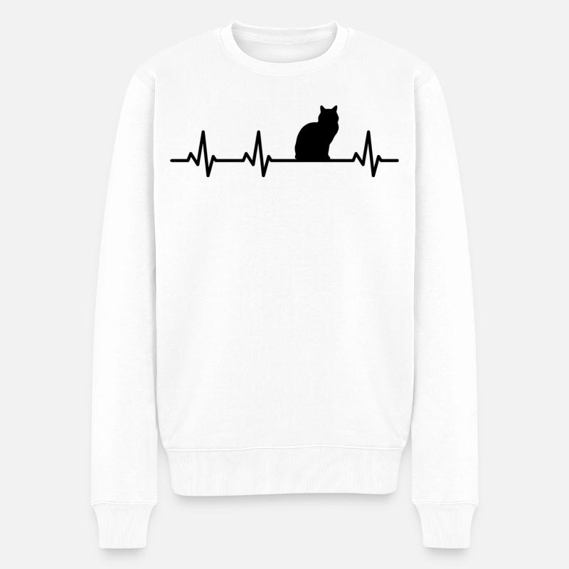 Katzen Pulsschlag - Männer Premium Bio Pullover - Weiß