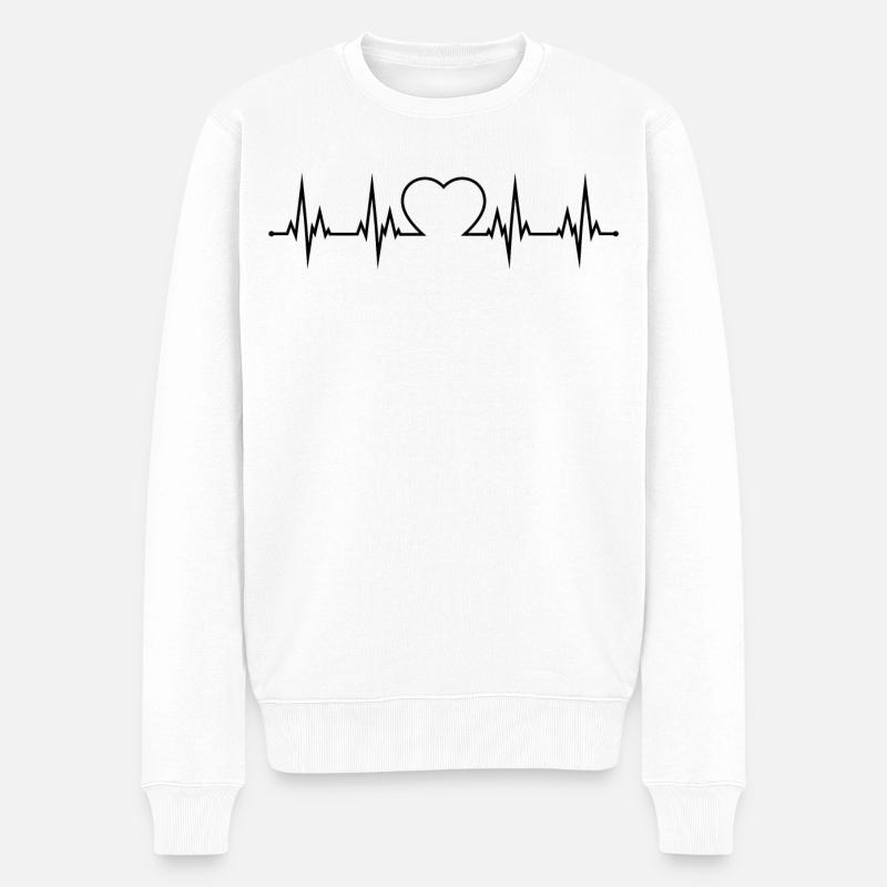 Herzschlag EKG - Männer Premium Bio Pullover - Weiß