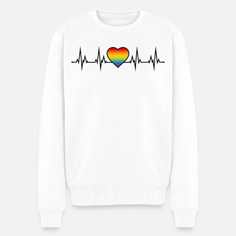 Regenbogen Herzschlag - Männer Premium Bio Pullover - Weiß