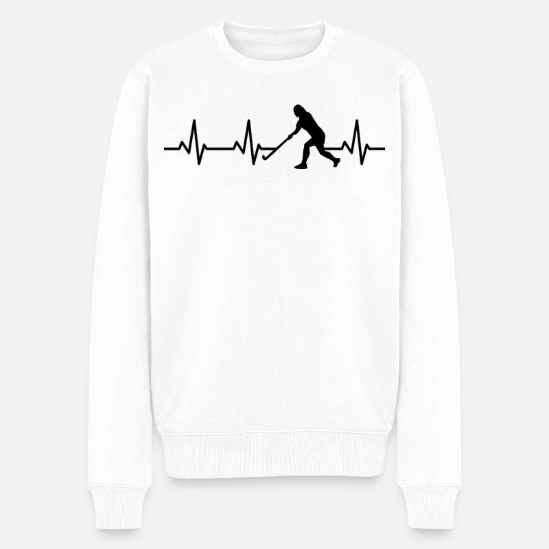 Feldhockeyspieler EKG Herzlinie - Männer Premium Bio Pullover - Weiß