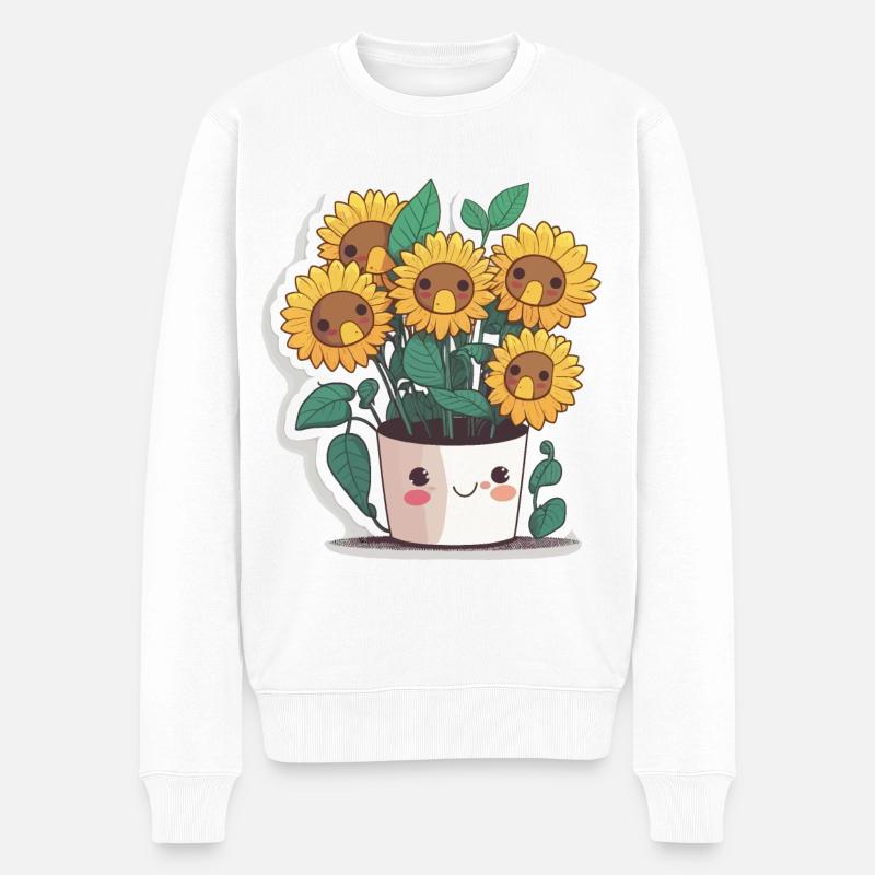 Sonnenblumen-Symphonie - Männer Premium Bio Pullover - Weiß