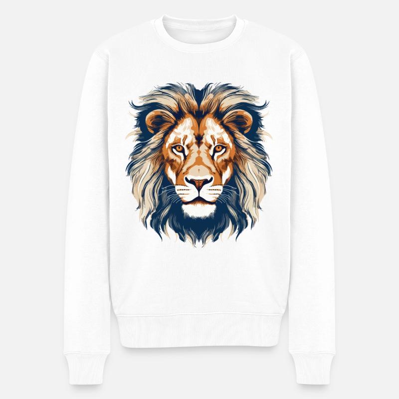 Löwe Löwenkopf Raubtier Vintage Retro Kunst - Männer Premium Bio Pullover - Weiß