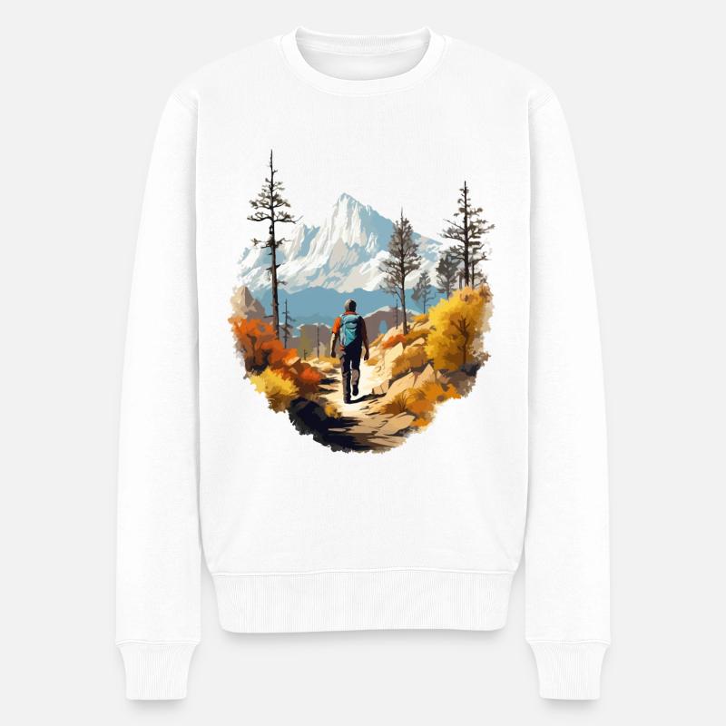 Wandern Berg Berge Bergsteigen Klettern Natur - Männer Premium Bio Pullover - Weiß