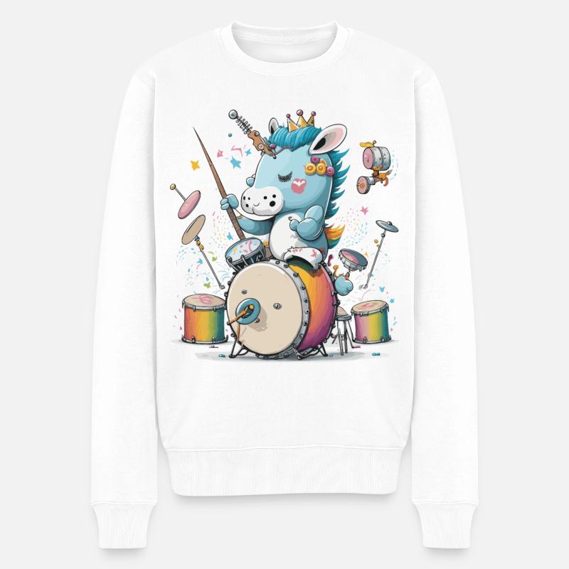 Einhorn-Schlagzeuger - Männer Premium Bio Pullover - Weiß