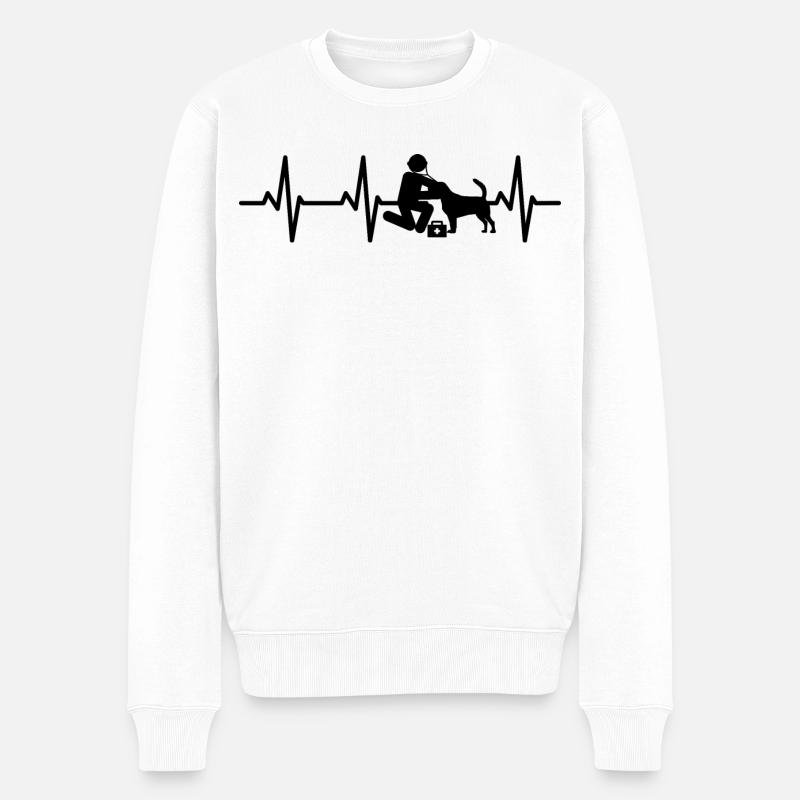Tierarzt Strichmännchen Herzklopfen - Männer Premium Bio Pullover - Weiß