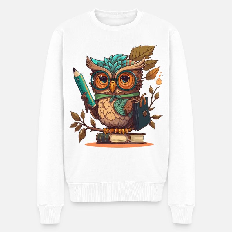 Eulen-Weisheit - Männer Premium Bio Pullover - Weiß