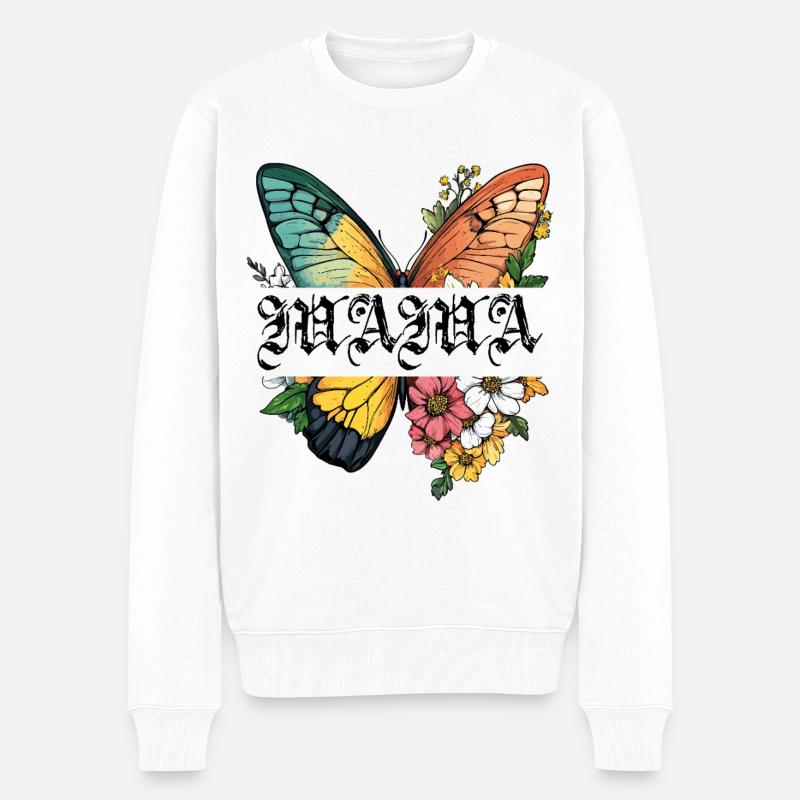 Mama Schmetterling Blumen Beste Mutter Muttertag - Männer Premium Bio Pullover - Weiß