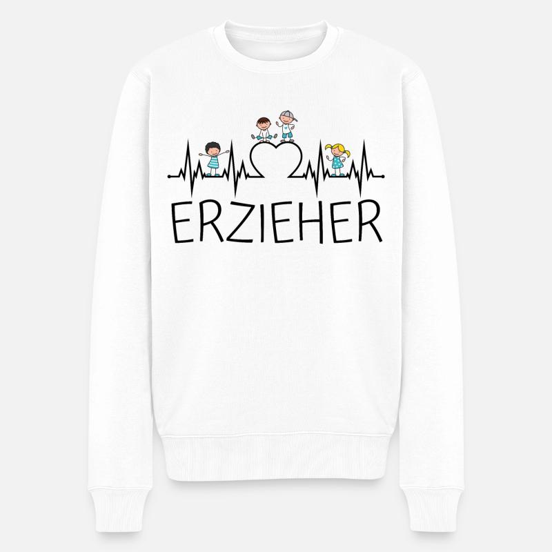 Erzieher Herzschlag Herz Kinder Kind Beruf EKG - Männer Premium Bio Pullover - Weiß