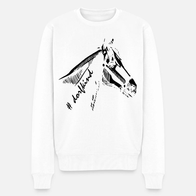 Dorfkind Pferd Motiv - Männer Premium Bio Pullover - Weiß