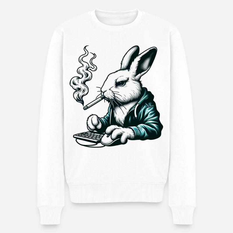 Lapin Nerd Drôles D’animaux - Pull Premium bio Homme - blanc