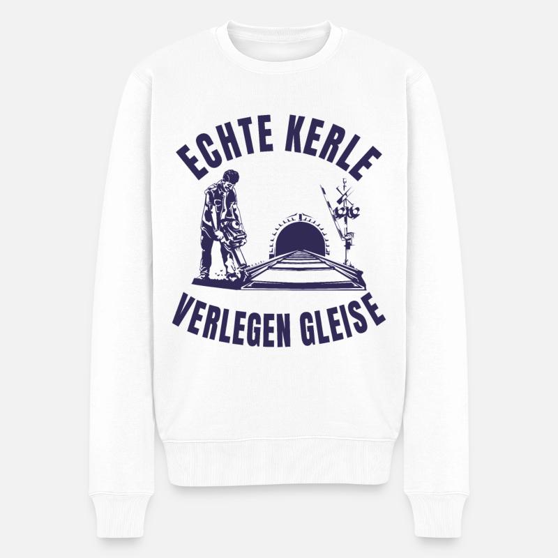 Echte Kerle verlegen Gleise - Männer Premium Bio Pullover - Weiß