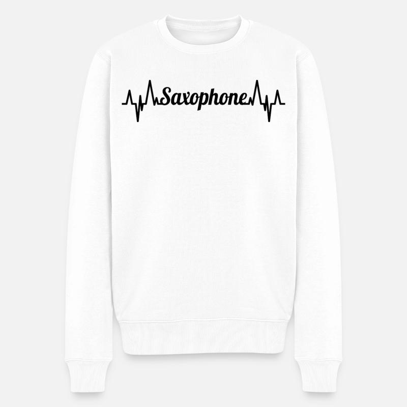 Saxophon EKG Herzlinie - Männer Premium Bio Pullover - Weiß