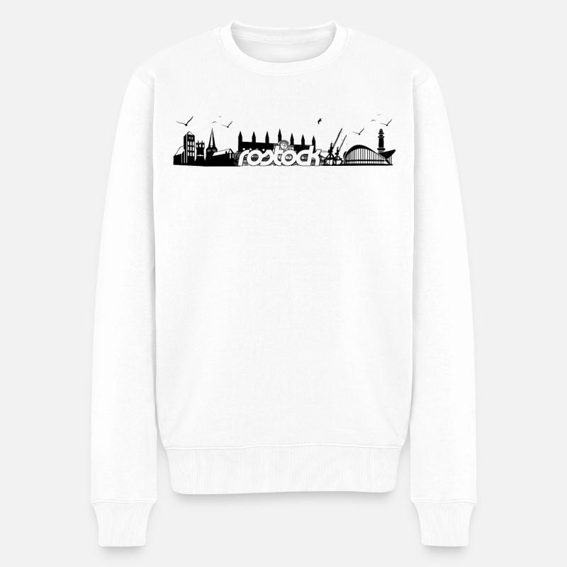 Rostock Silhouette Skyline - Männer Premium Bio Pullover - Weiß