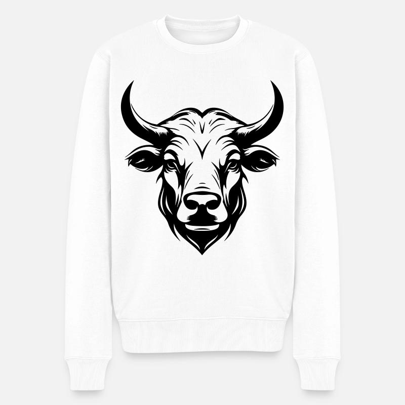 Bulle Hörner Kopf Silhouette - Männer Premium Bio Pullover - Weiß