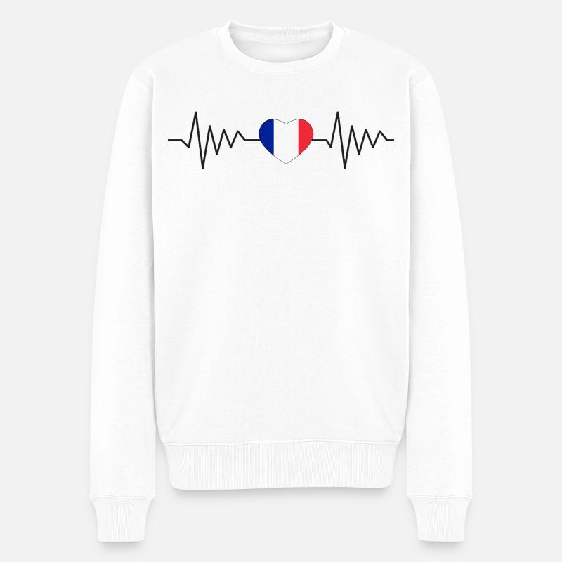 Schlagendes trikolores Herz, France Drapeau - Männer Premium Bio Pullover - Weiß