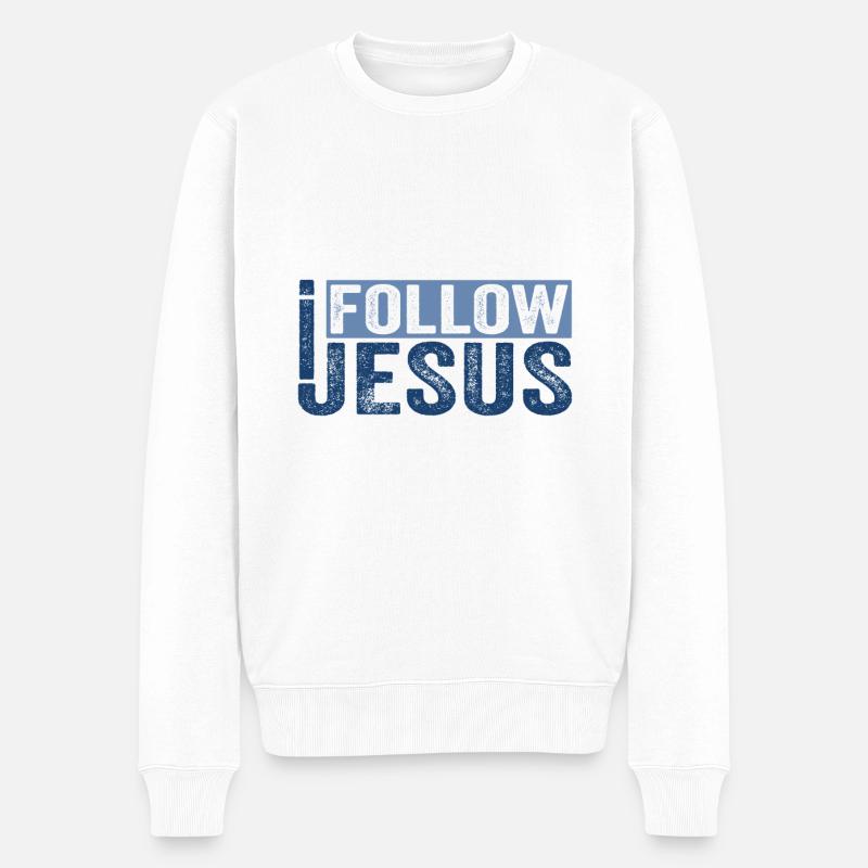Jesus Christus Gesichtsmaske Ich Folge Jesus Tee - Männer Premium Bio Pullover - Weiß