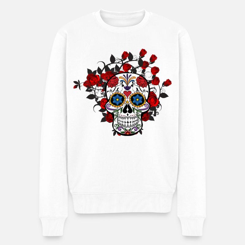 Crâne fleuri - Pull Premium bio Homme - blanc