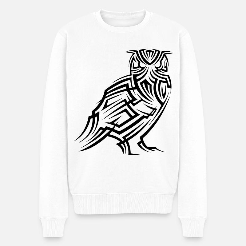 Eule Tribal Tattoo - Männer Premium Bio Pullover - Weiß