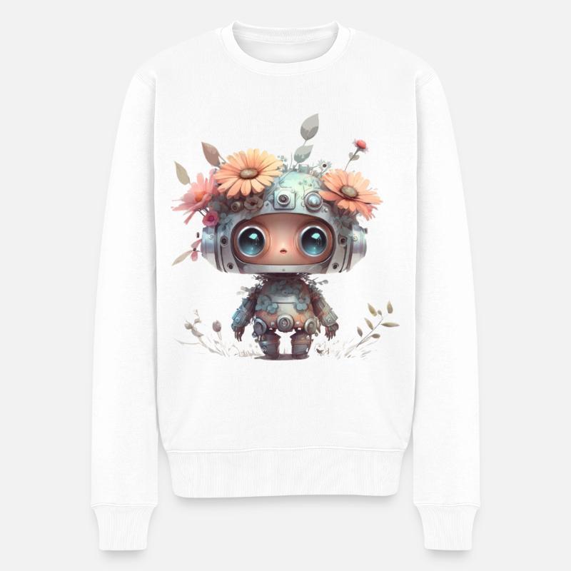 Liebliches Roboter-Mädchen - Männer Premium Bio Pullover - Weiß
