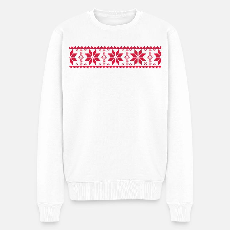 Jacquard - Männer Premium Bio Pullover - Weiß