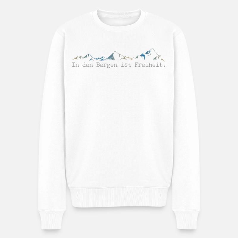 In den Bergen ist Freiheit. - Männer Premium Bio Pullover - Weiß