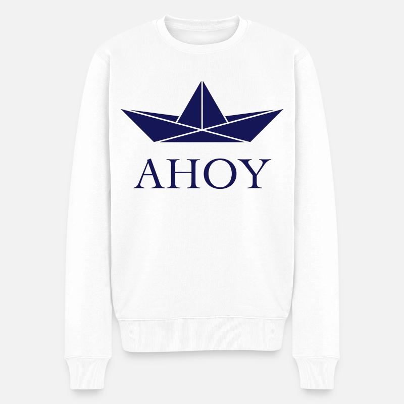 Ahoy (Papierschiffchen / Seemann / Gruß / Navy) - Männer Premium Bio Pullover - Weiß