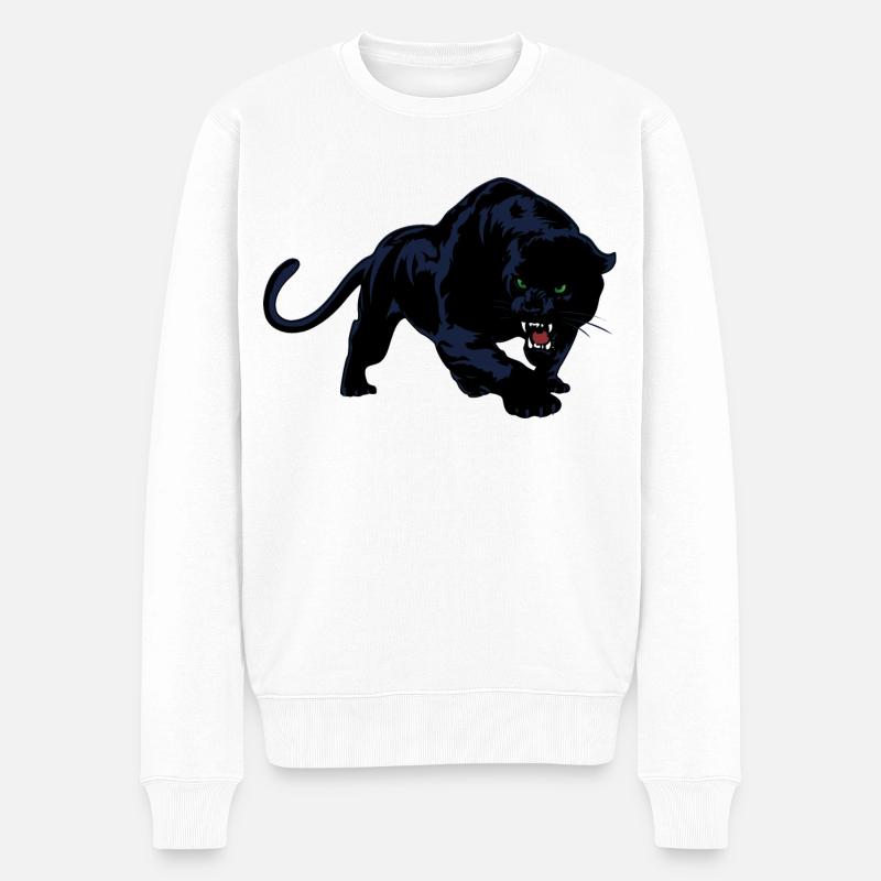 Schwarzer Panther oder Jaguar Wildkatze - Männer Premium Bio Pullover - Weiß