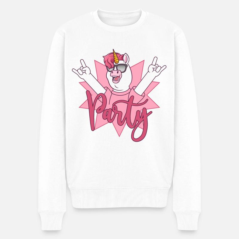Party Einhorn Rock rocken feiern - Männer Premium Bio Pullover - Weiß