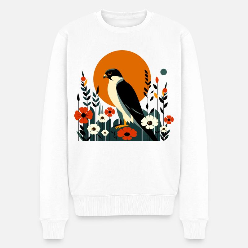 Wanderfalke in Blumen - Männer Premium Bio Pullover - Weiß