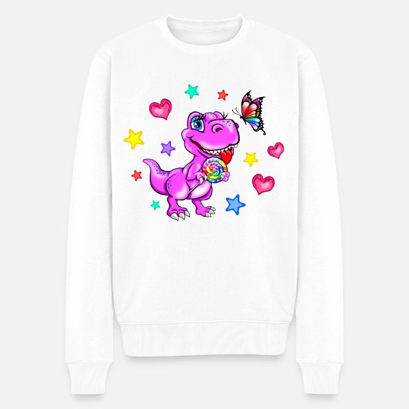 rosa Dinosaurier - Dinosaurier Mädchen - Männer Premium Bio Pullover - Weiß