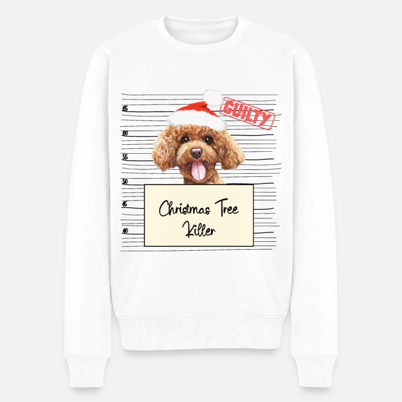 Weihnachtsbaum Umschubser Pudel - Männer Premium Bio Pullover - Weiß
