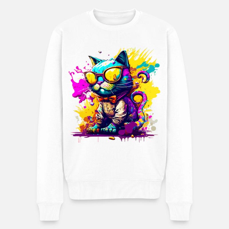 Katze im Graffiti Stil - Männer Premium Bio Pullover - Weiß