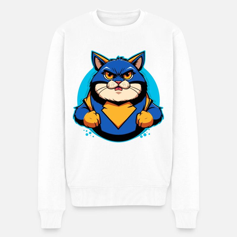 Superheld Katze - Männer Premium Bio Pullover - Weiß