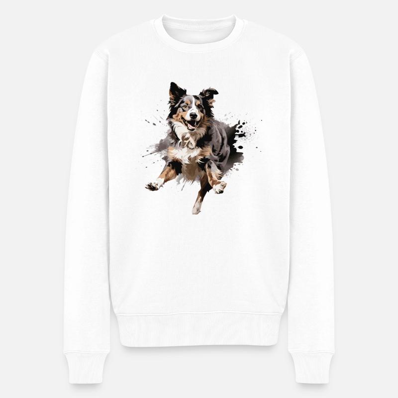 Australian Shepherd im Sprung Design - Männer Premium Bio Pullover - Weiß