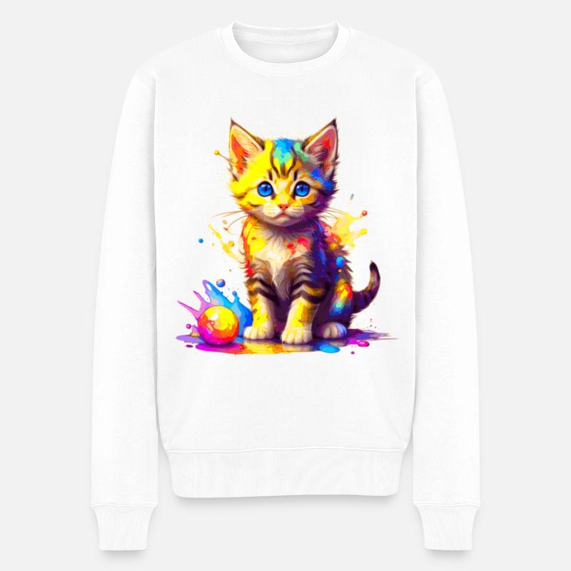 Buntes Kätzchen - Männer Premium Bio Pullover - Weiß
