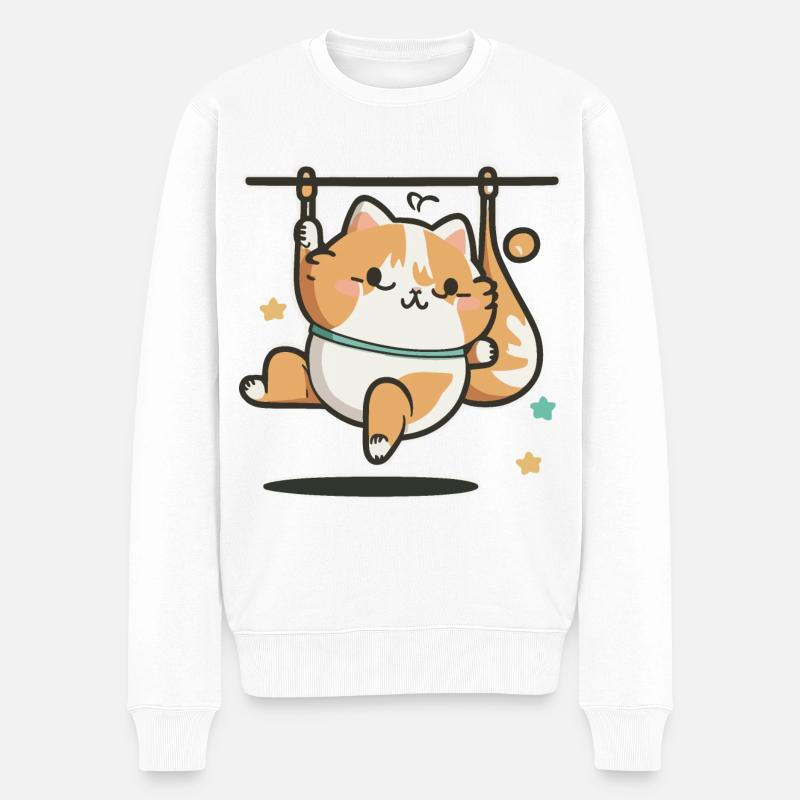 Flexible Katze - Männer Premium Bio Pullover - Weiß