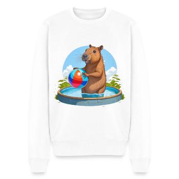 Capybara jouant avec un ballon de plage dans la piscine extérieure - Pull Premium bio Homme - blanc - Devant - Thijin (182cm)